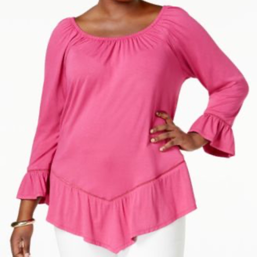 NY Collection Women's Convertible Pink Off The Shoulder Cut Out Top Plus Size 1X